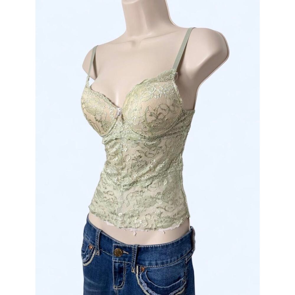 Pale Sage Green Fairycore Lace Bustier Cami Top Size S